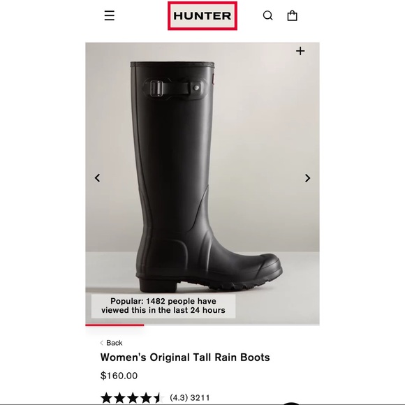 Womens black hunter tall rain boot NEW - Picture 1 of 4